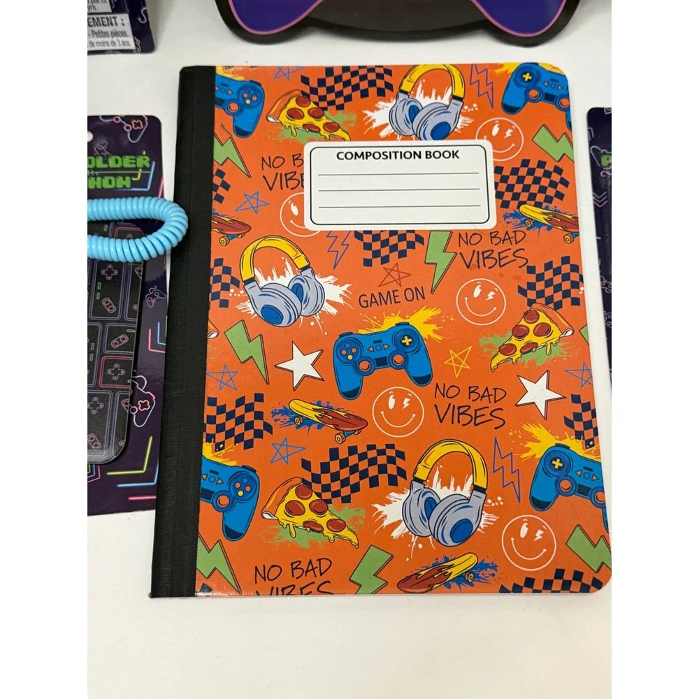Gamer Stationery Set Clipboard Composition Notebook Highlighters Sharpener New